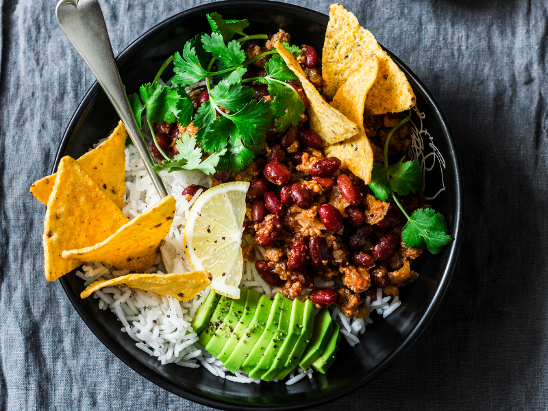 Rice bowl with beans, meat, and avocado | 10 Easy Ways To Eat More Nutrient Dense Foods | Bring Dinner Back | Maria AhMu