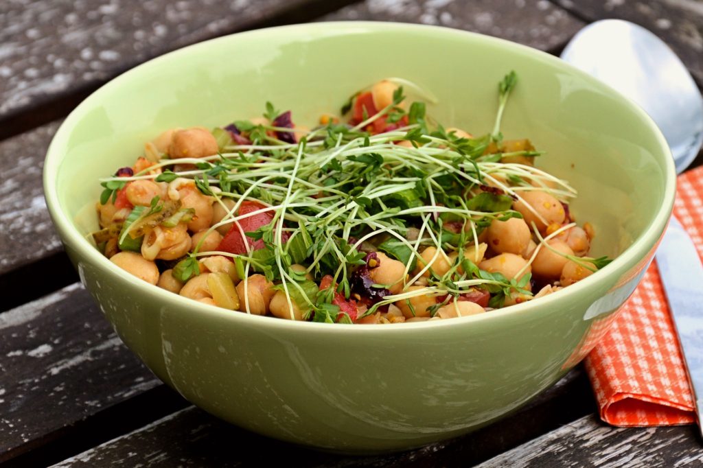 Plant-based plate with bowl of chickpeas